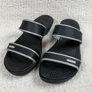 Crocs Madeira Womens Size 6 Black Gray Wedge Slide Sandals Comfort Slip On